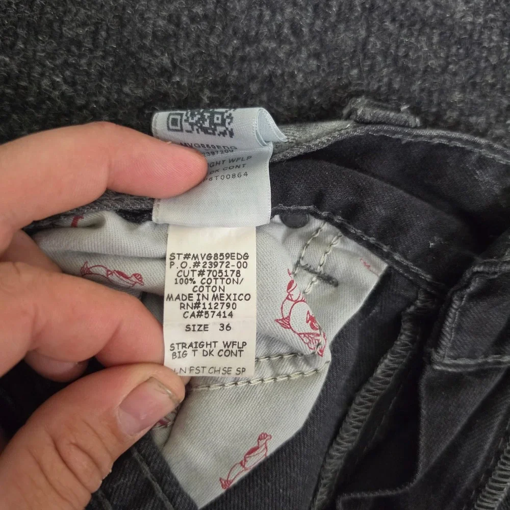 True Religion Straight WFLP Big T Grey Acid Wash Jeans Mens 36 MVG859EDG